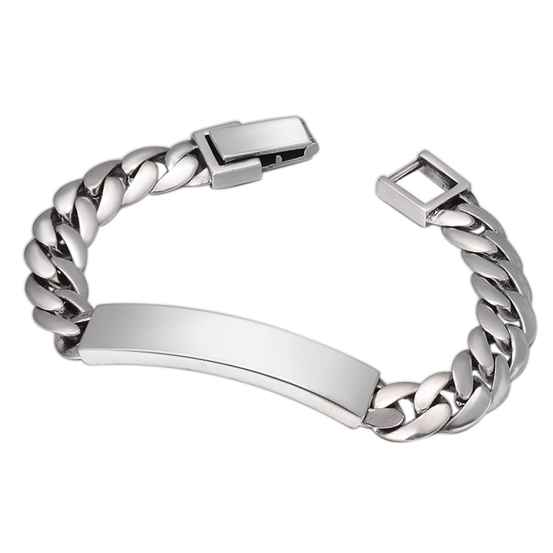 S925 Bracciale A Catena Cubano Semplice in Argento Sterling, Moda Maschile E Femminile Personalizzata Bracciale A Maglie Cubane,Argento,20cm