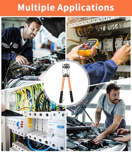 Batteriekabelschuh Crimpzange 6/10/16/25/35/50 mm² und 10–1/0 AWG – Groß Crimpzange Set mit 8 Größen, 60 Kupferringklemmen und 60 Schrumpfschläuchen für Auto, Marine und Haushaltsanwendungen