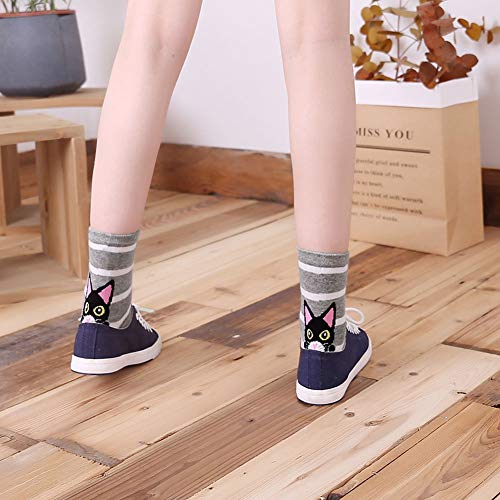 Image of ZAKASA Womens Toe Socks Funny Cat Dog Print Cotton Five Finger Socks Novelty Athletic Running Crew Ankle Socks Size 6-9