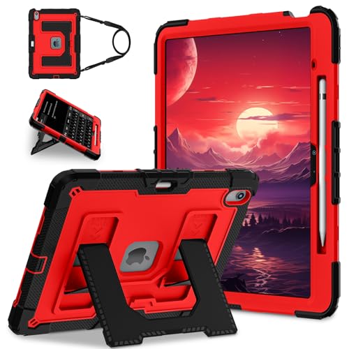 Étui pour iPad Air 13 M4 Lunivop noir et rouge avec support et porte-stylo