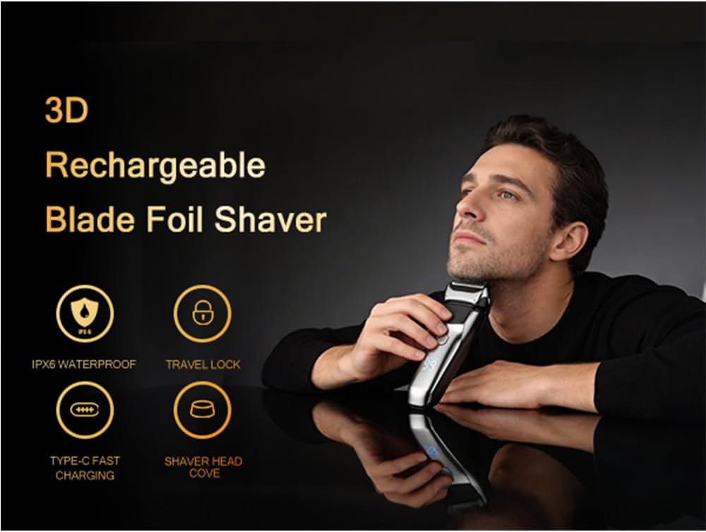 Electric Foil Shaver for Men, IPX6 Waterproof 3D Electric Razor with LED Display & Pop-Up Trimmer, USB-C Rechargeable Lightweight Handheld Shaver，Gift for Men