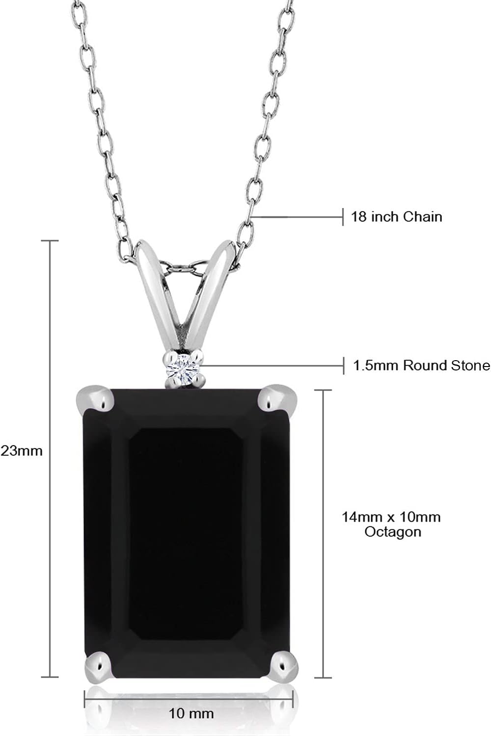 Gem Stone King 925 Sterling Silver Emerald Cut Gemstone Birthstone and Round Accent White Moissanite Pendant Necklace for Women | 14X10MM Emerald Cut and 1.5MM Round | With 18 Inch Silver Chain - Image 3