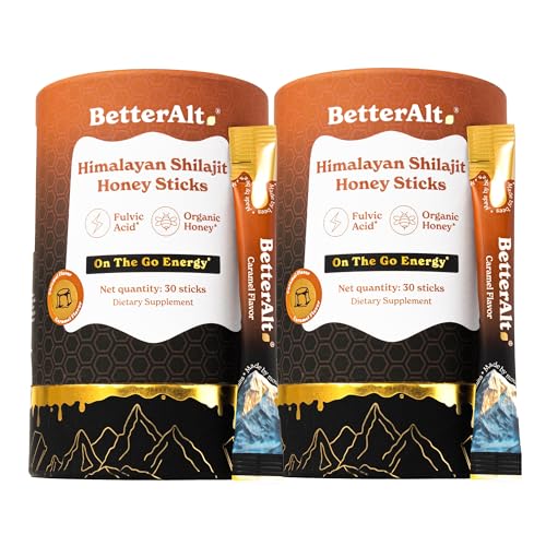 Image of Better Alt Pure Himalayan Shilajit /Shilajeet Caramel Energy Sticks with Organic Honey|Helps muscle recovery|Boosts Strength & Improved energy, 85+ Trace Minerals, 75%+ Fulvic Acid-Pack of 2