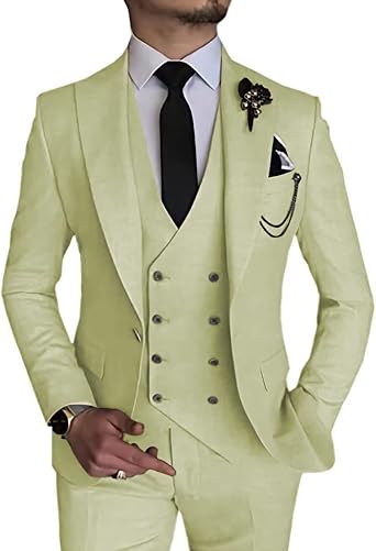 Mens 3 Piece Suit Slim Fit Classic One Button Suit for Men Groomsmen Business Prom Double Breasted Vest Blazer Tuxedo
