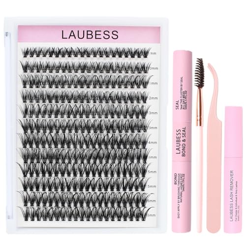 Image of Lash Clusters Kit LAUBESS DIY Lash Extension Kit Lash Bond and Seal Waterproof Lash Glue Remover Tweezers Brush Cluster Eyelash Extensions Kit Eyelash Clusters (Kit 40D-D-Mix8-14)
