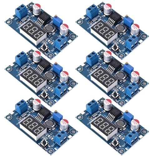 Image of LM2596 DC-DC Buck Power Converter Module, Adjustable Voltage Regulator 4-40V to 1.25-37V Buck Converter with LED Voltmeter Display (Pack of 6)