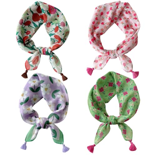 4Pcs Fashion Neck Scarf Hair Scarf Cotton Bandana for Women's Hair Lightweight Scarf Headscarf Small Square Neck Scarves,Random Style,23