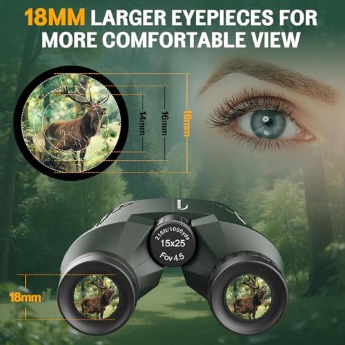 Image of Aurosports 15x25 Compact Binoculars for Adult Kids - High Power Binoculars for Bird Watching - Easy Focus Small Binocular with Low Light Vision for Travel, Camping, Concert, Hiking -Green