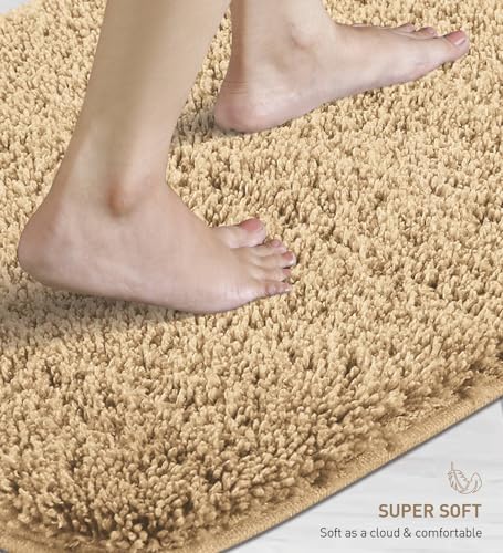 Image of Obsessions Ultra-Absorbent Quick-Dry Bath Mat | 1400 GSM Polyester | Soft, Non-Slip & Fast-Drying Bathroom Rug for Safety & Comfort | 40 x 60 cm | Dark Beige