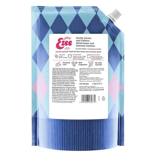 Image of Godrej Ezee Liquid Detergent for Semi-automatic and Top Load Washing - 3.2 kgs Pouch, for Winter Wear | Added Conditioner | No Soda Formula