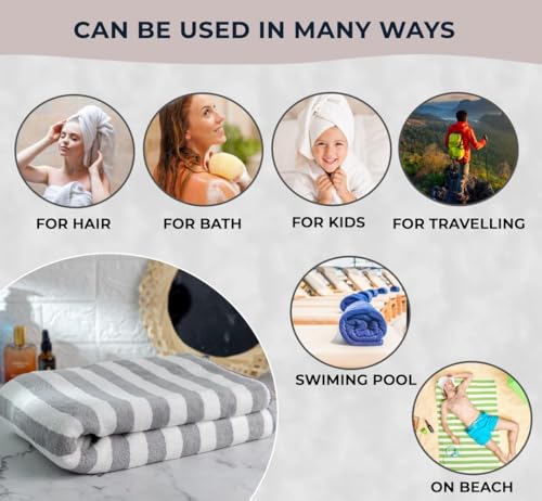 Image of MJN Microfiber Bath Towel Strip - Large 70x140 cm, Extra Soft Plush, Quick-Dry, High Absorbency Bath Towel (Grey)