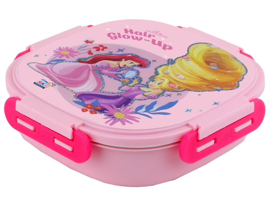 SKi Homeware Baker Insulated 3 Grid Bento Lunch Box With Stainless Steel Inner And A Steel Spoon-Princess, 450Ml