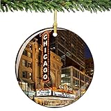 City-Souvenirs Chicago Christmas Ornament Marquee, Porcelain 2.75' Double Sided Christmas Ornaments