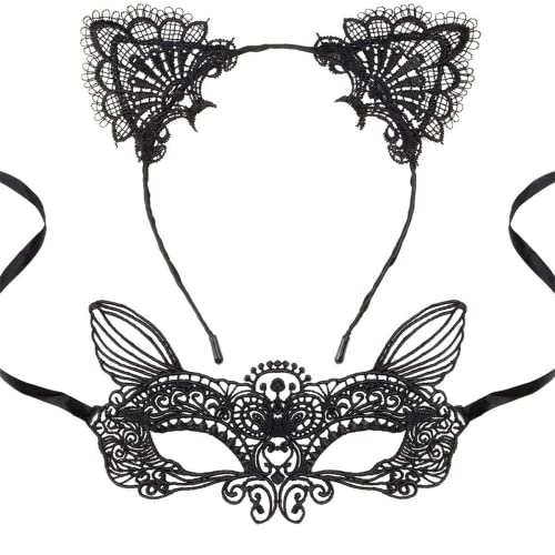 Bipl Masque en dentelle pour chat - 1 pièce - Oreilles de chat en dentelle - Pour Halloween - Pour chat - Masque d'Halloween Cover