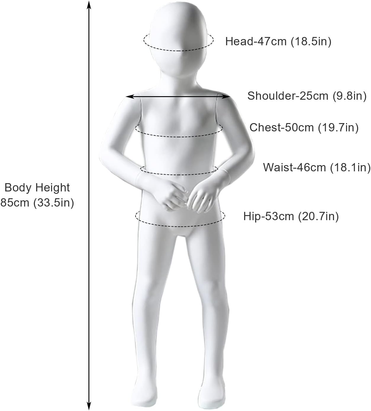 White Mannequin Kid Full Body Poseable Manikin Detachable Arms Toddler Clothing Dress Display with Metal Stand Retail Clothing Shops Dress Model,