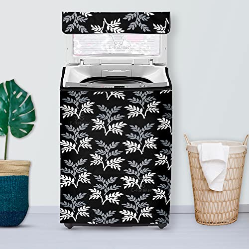 Image of Washing Machine Cover for Top Load 5kg to 7.5kg | Light Weight Dustproof Polyester Cover with Zip Enclosure | Leaf Fully Automatic Washer Protector Indoor Outdoor Use- Size 23x23x35 inch