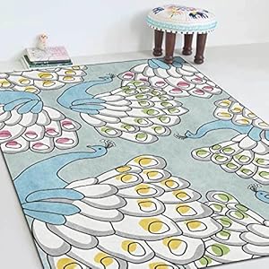 Kinderspeelkleed Vloerkleed voor kruipenModerne schattige cartoon verse pauw lichtblauwSpeelkamer Tapijt voor kinderen en baby’s160 x 280 cm