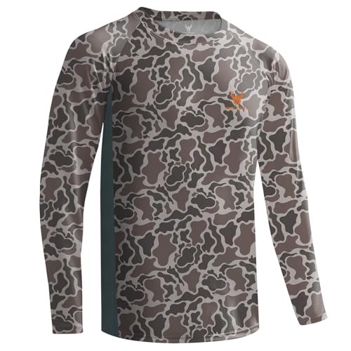 Huntrex Mens Camo Hunting Shirt with Zipper Pocket UPF 50+ Fishing Shirts Sun Protection Long Sleeve Quick-Drying (Dot Shade L)