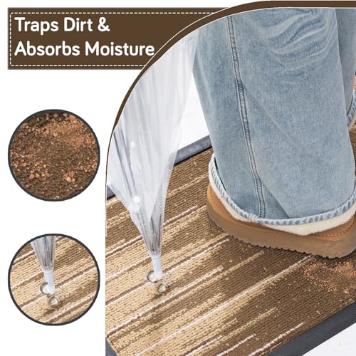 Image of HOKIPO Doormat for Main Door Entrance Non-Slip Entry Door Mat, 75x45 cm, Brown Bars (AR-6503)