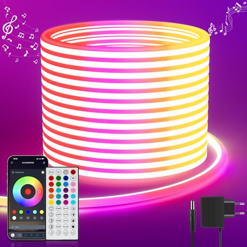 Neon Led Strip 5M RGB, LED Streifen mit APP Steuerung Fernbedienung, IP65 Outdoor Wasserdichte Flexible LeD Leiste, 24V LED Band Lichtschlauch Außen...
