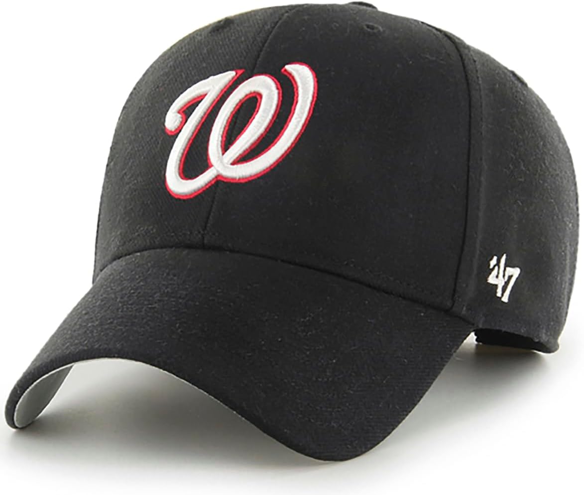 47 Brand MLB Black Team Color Primary Logo MVP Adjustable Structure Baseball Cap Hat, Adult One Size Fits All (US, Alpha, One Size, Washington Nationals, Washington Nationals)
