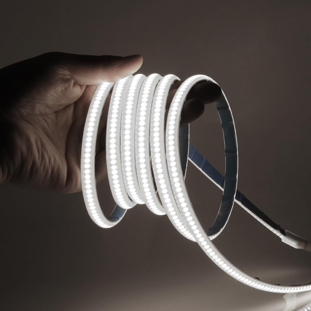KISUFU 220 V COB Striscia LED, IP65 impermeabile flessibile LED striscia luminosa, 288 LEDs/m colla double face light strip per Natale, festa, camera, cucina, decorazione, bianco, 10 m
