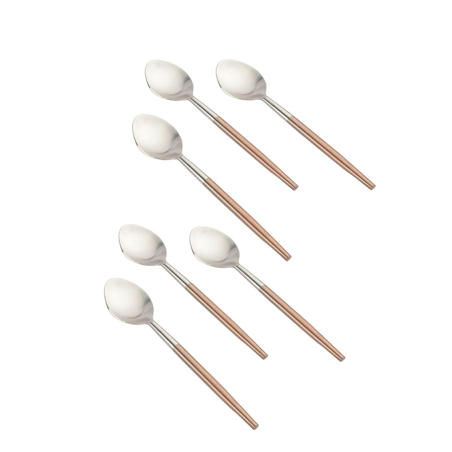 VarEesha Radiant Brown Handled Matt Finish Stainless Steel Dessert Spoons Set of Six | Elegant Lead Free Stainless Steel Dessert Spoons for Dinner| Flatware for Dining Table| Cutlery for Gifting 1