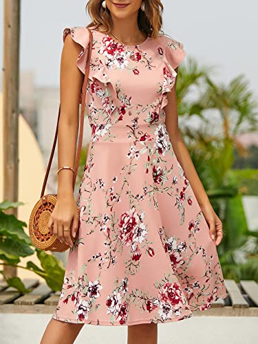 Image of YATHON Women's Vintage Ruffle Sleeve Floral A Line Cocktail Party Dresses