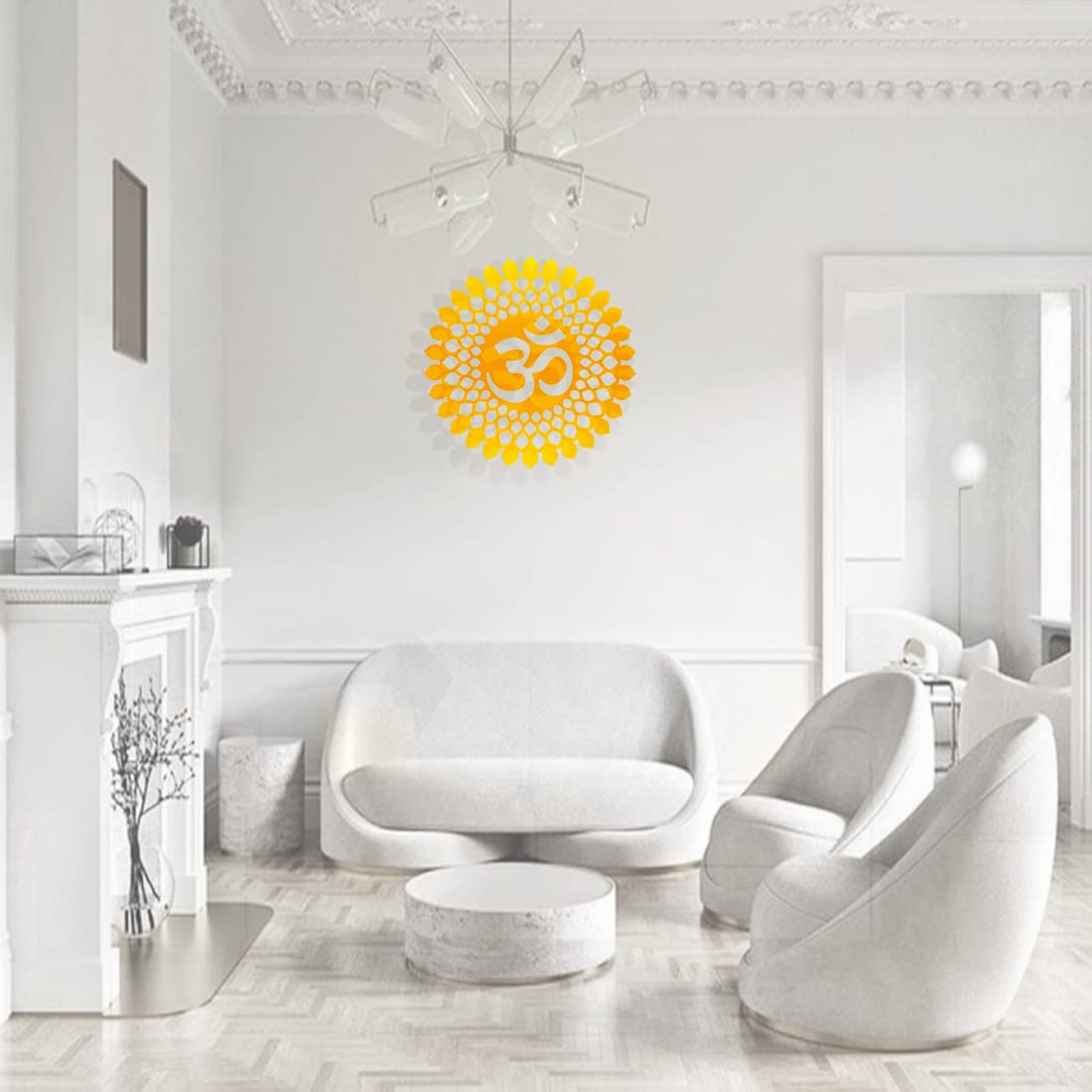 Biswas Brother Golden Om Round Decorative Wall Art Mdf Wooden Om Chakra For Temple, Living Room, Bedroom, Office, Hotel, Home Decor Items,Gift Item, Mandala Wall Hanging For House Decoration18X18 Inch 2