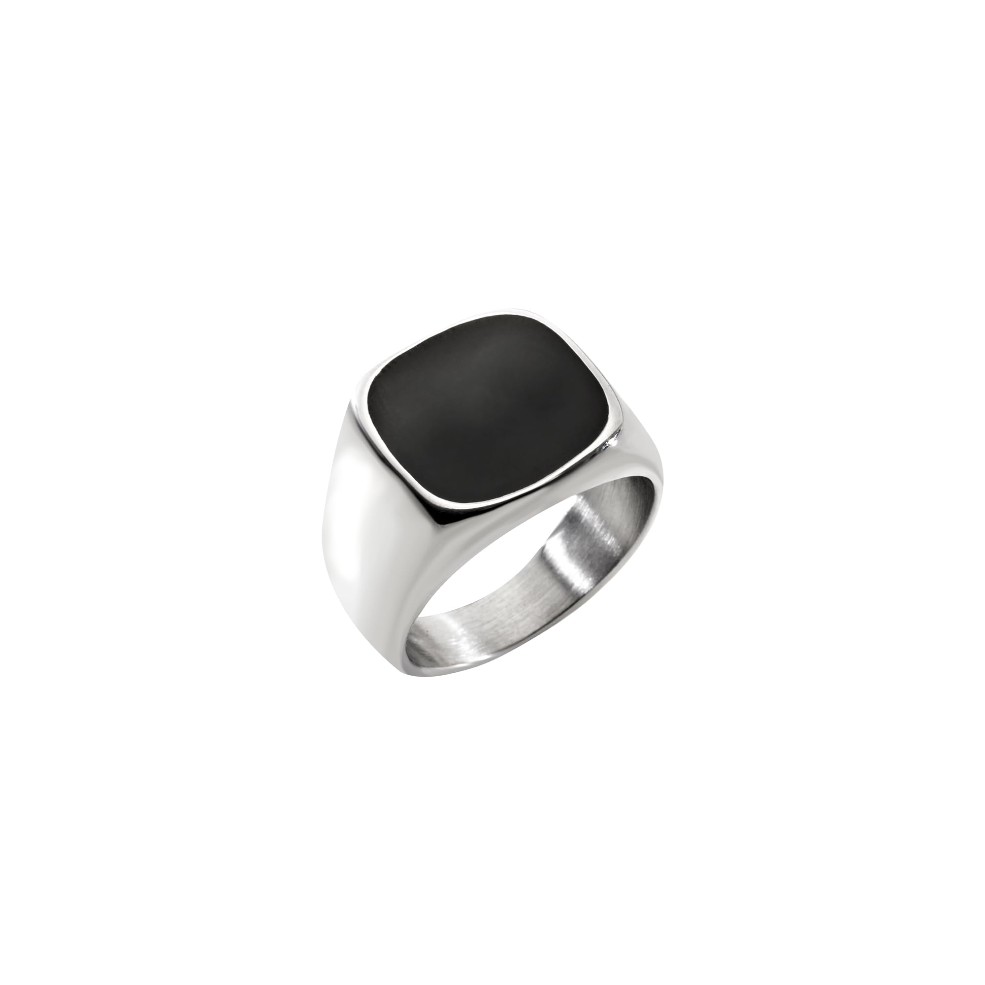 Breil, Collezione Emblems, Anello da Uomo in Acciaio Lucido con Elemento Centrale Nero, Misura 26