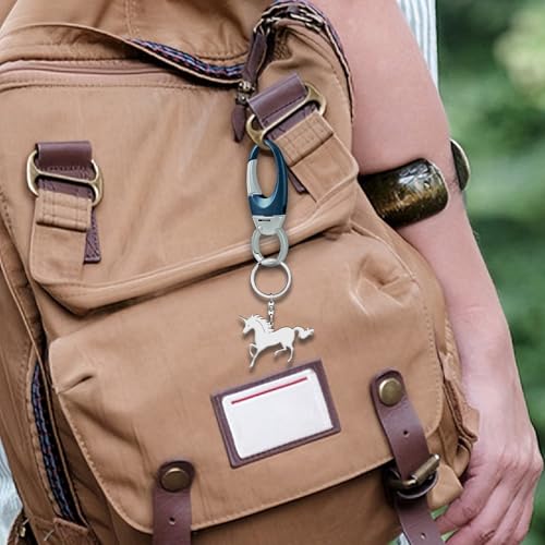 Image of Heavy Duty Keychain with Quick Release Double Carabiner Clip, Key Rings, D Ring, Car Key Holder for Belt Loop