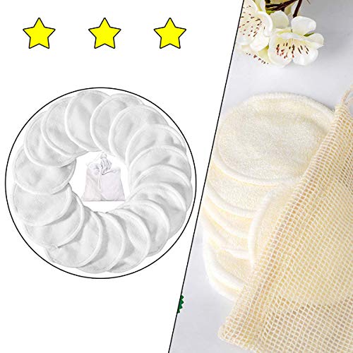 Preisvergleich Produktbild AMH Waschbare Abschminkpads / 18 Stück Wiederverwendbare Wattepads aus Bambus und Baumwolle / Umweltfreundlich / Weich & Schonend Abschminktücher / Wäschenetz / Perfekt für Gesichtsreinigung (18+1 Stück)