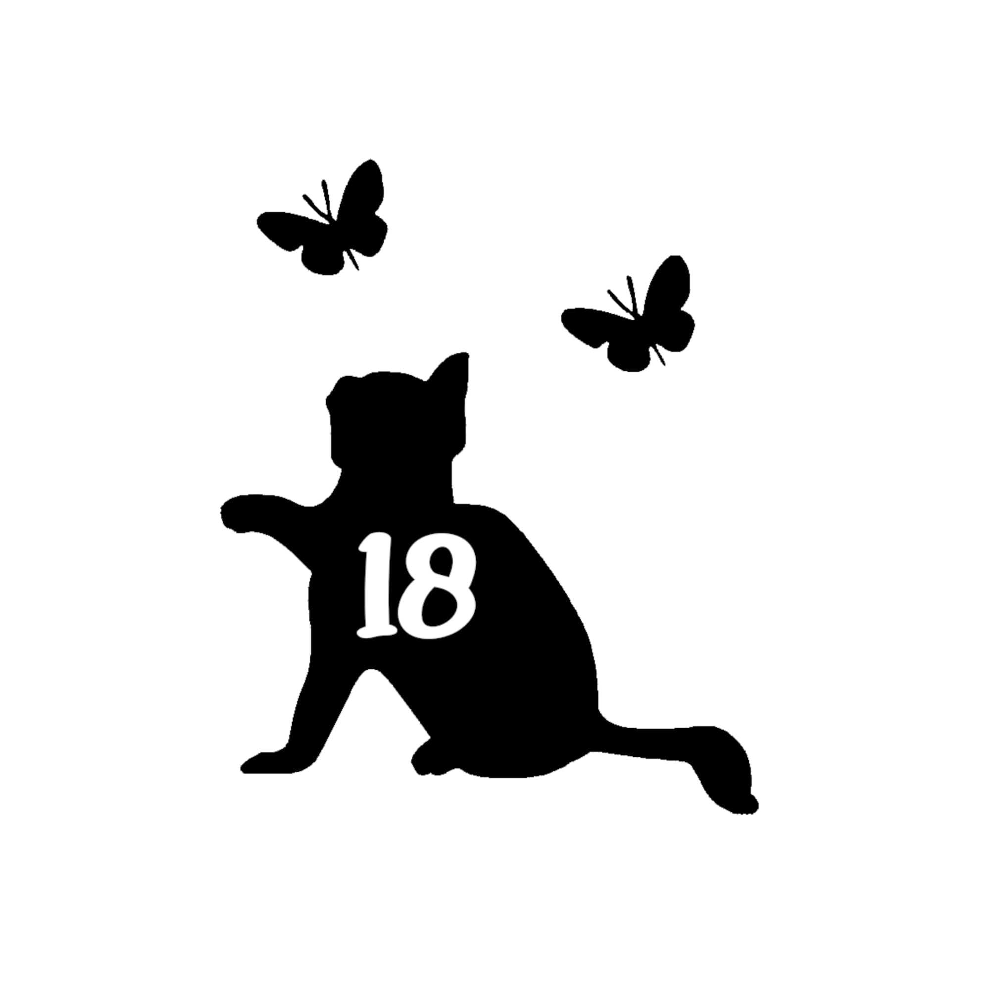 Pack of 4 Pet Cat & Butterflies Silhouette Personalised House Number Wheelie Bin Stickers - Recycling Box Number Stickers - Party Decorations - Bin Numbers for Wheelie Bins (3, Black) — image 1