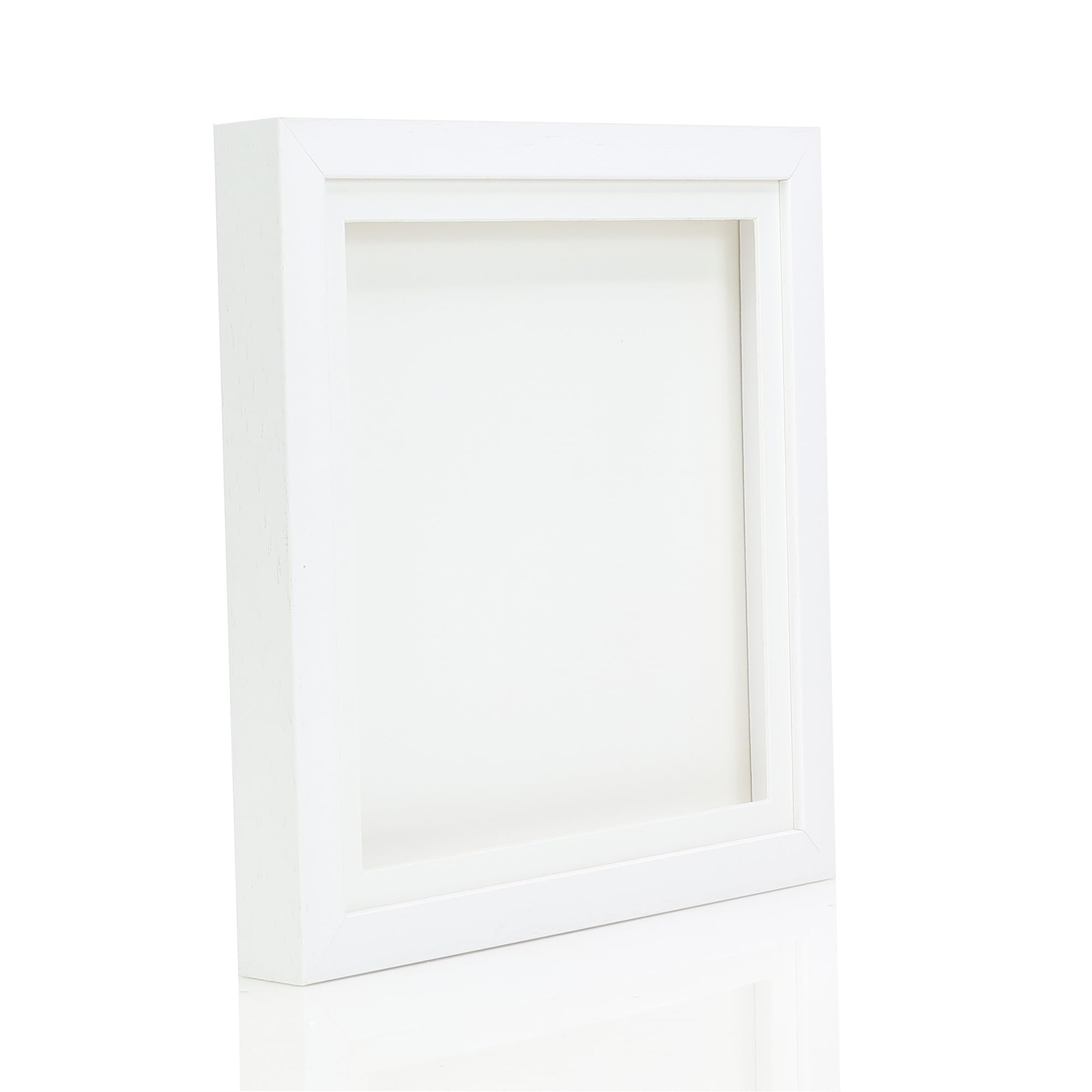 Boldon Framing White Mount 8X8" White Solid Wood 3D Deep Box Picture Frame Display Memory Box With For Medals Memorabilia Flowers Etc