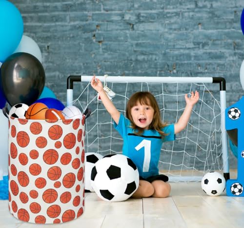 Image of Basketball Kids Laundry hamper Baby Hamper for Nursery Boy and Girl Hamper Cute Kids Toys Storage Bin Organizer Room Decor for Home(Basketball)