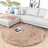FRAAI Hochflor Teppich Rund - Comfy Taupe - Ø 80cm - Hochflor - Shaggy, Uni - Ländlich, Modern, Skandinavisch - Wohnzimmer, Esszimmer, Schlafzimmer - Fellteppich - Carpet