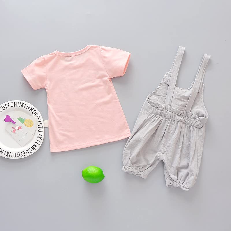 Image of Bold N Elegant Blended Tide Edition Han Summer Suits Cartoon 2 Pc Suspender Dungaree Baby Boy's Girl Clothing Tshirt Shorts For Little Kids