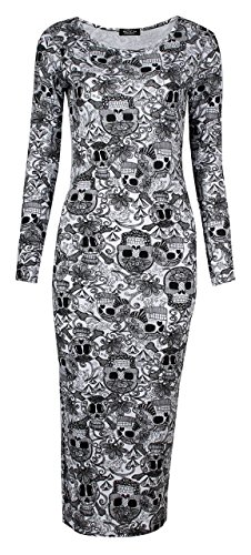 Fast Fashion - Robe De Midi Lèvres Crâne Aztèque Et Empreinte De Léopard Manches Longues - Femmes