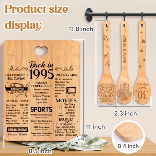 30th Birthday Gifts for Women - "Back in 1995" 30th Birthday Gifts for Men Cutting Board, Bamboo-Made Engraved "Year 1995 News" 30th Birthday Gifts #3
