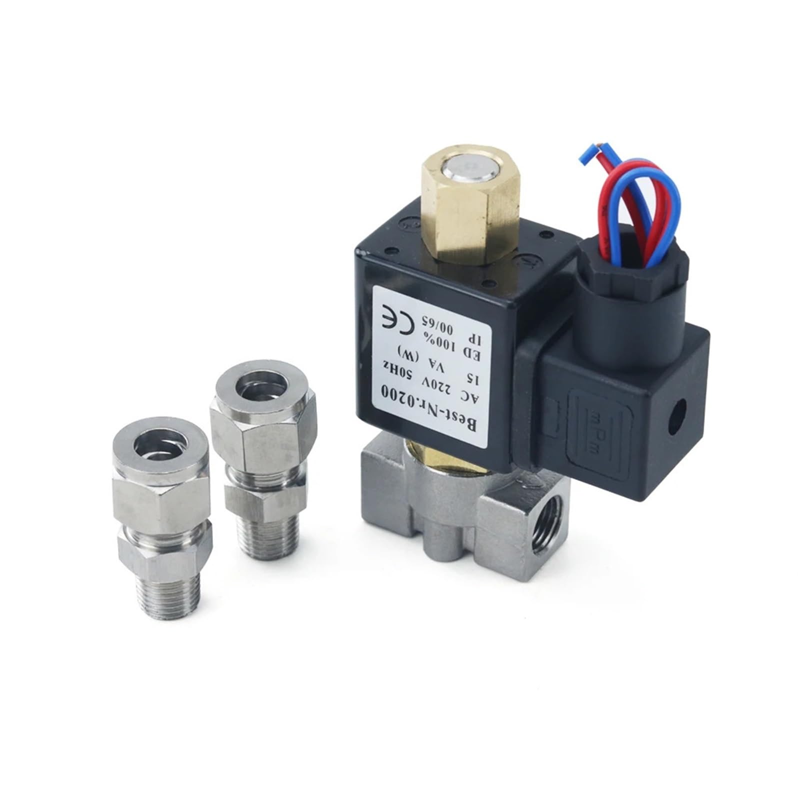 Zawór elektromagnetyczny 1/4" Normalnie otwarty SS 304, 2-drożny, przyłącze do węża olejowego i kwasowego, rury DSJ-M, YDF-LOK, LOK, AC 220 V DC 12 V (z FC 10 mm, AC220V)