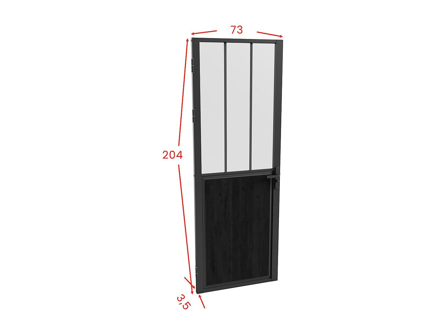 Vente-unique - Bloc porte réversible en aluminium et verre trempé dépoli style atelier - H204 x L73 cm - Noir - ERMELO