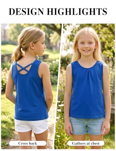 Image of Noomelfish Girls Criss Cross Back Tank Tops Soft Jersey Cotton Sleeveless Shirts (3-12 Years)