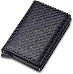 Carteira Porta Cartão RFID Antifurto com Ejeção Automática – Slim, Compacta e Elegante em Couro Sintético Premium (Preto)