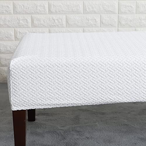 Forcheer Dining Bench Cover Waterproof Stretch Jacquard Bench Slipcover For Living Room Washable Ottman Cover Bench Seat Protector For Bedroom, Kitchen(Waterproof Jacquard Fabric-White) #TOP3