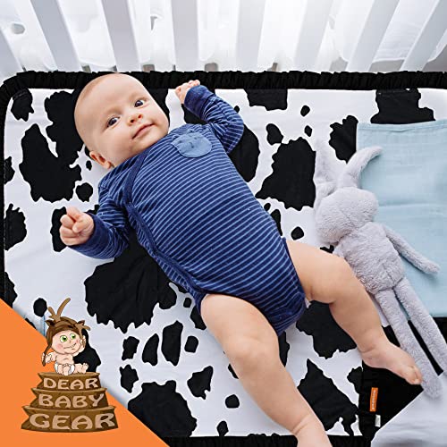 Image of Dear Baby Gear - Reversible Baby Blankets - Soft Nursery Blanket for Newborn - Toddler Blankey - Throw Blanket for Boys & Girls - Infant Blankets - 43x33 (Holstein Cow w /Black Ruffles)