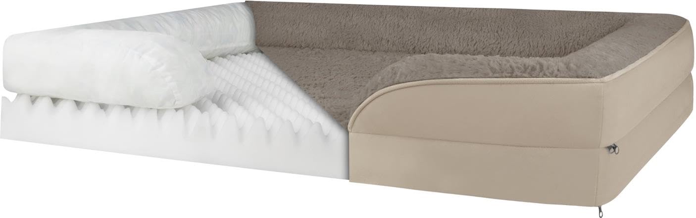 Ergonomisches Katzenbett für Europäische Kurzhaar, 50x60x14 cm, für Maine-Coon und kleine Hunde - Orthopädisches Katzenkissen - waschbares Katzenkörbchen mit hohem Rand Beige 50 cm x 60 cm x 14 cm