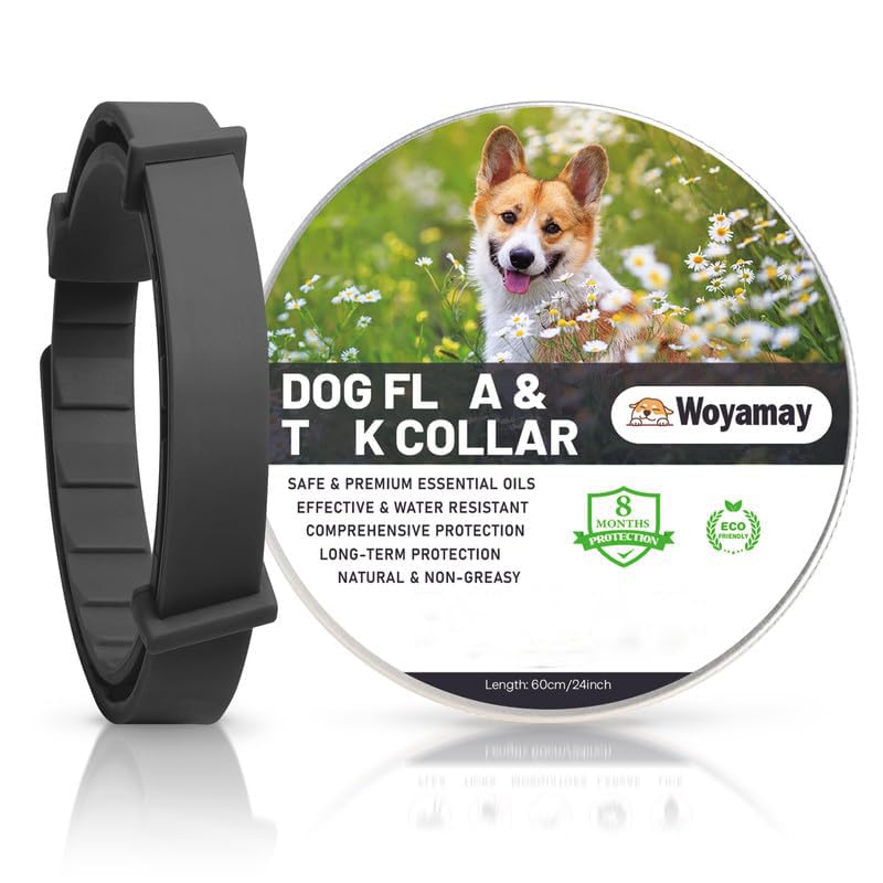 Natural Dog Collars, Adjustable Collar for Dogs, Waterproof Soft Comfortable Collar with 32 Weeks Protection for Small Medium Large Dogs, Black 1pack