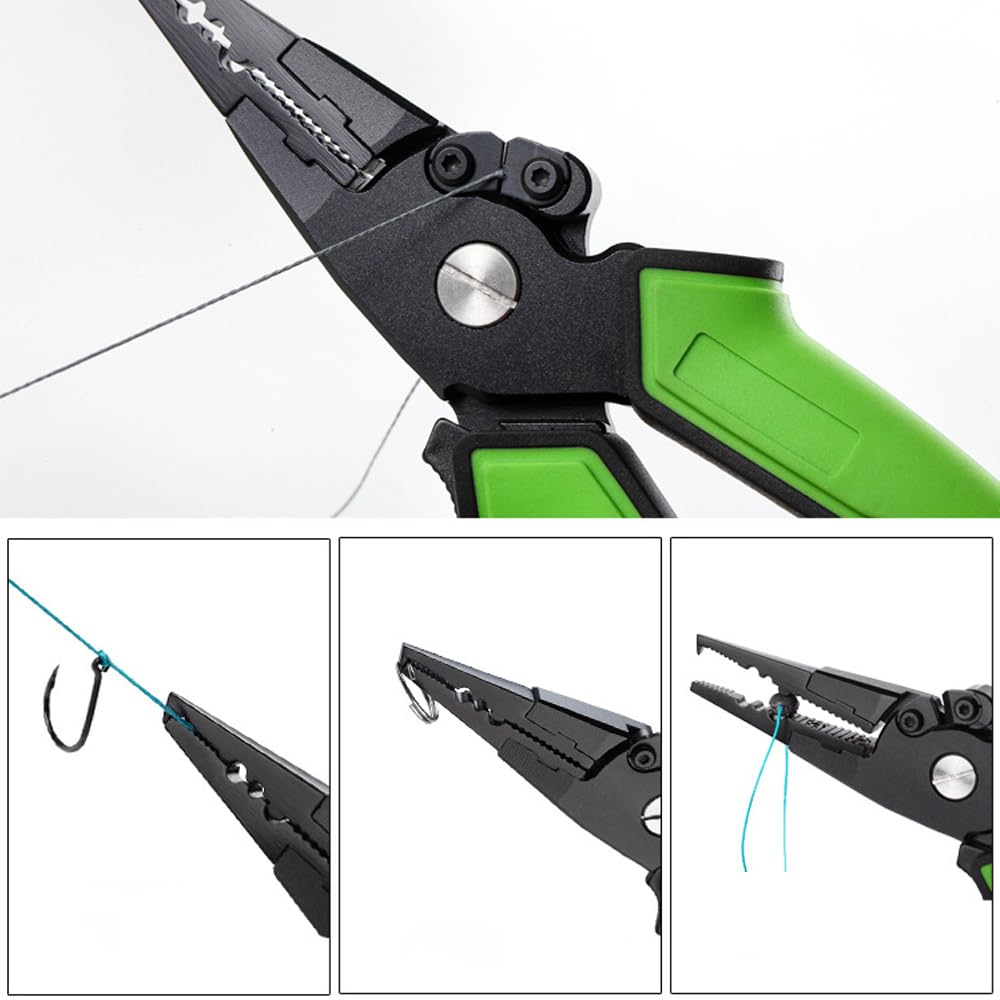 Set di 3 pinze da pesca portatili, in acciaio inox e alluminio, con bilancia e cordino, 15 kg