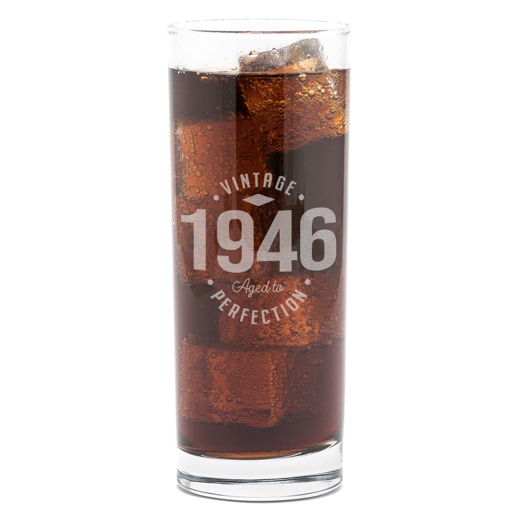 Dust and Things Vintage Aged to Perfection Highball Glass, Engraved Birth Year 1934-2007, 25.5 cm (1946)