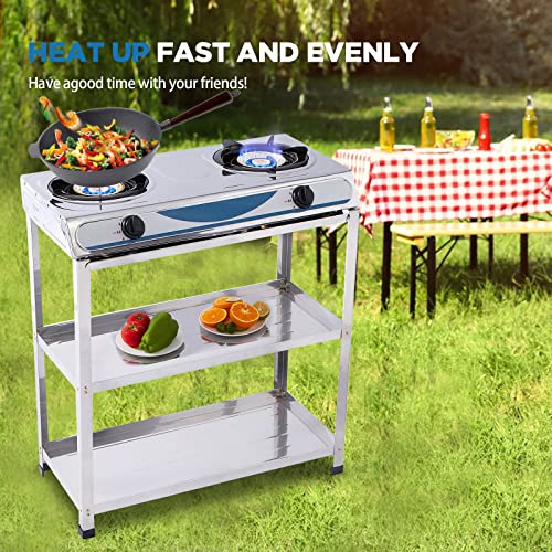 Propane Gas Stove 2 Burner Gas Stove with Removable Leg Stand Portable Gas Stove Auto Ignition
